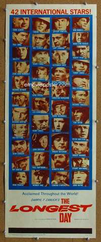 j772 LONGEST DAY insert movie poster '62 John Wayne, all-star cast!