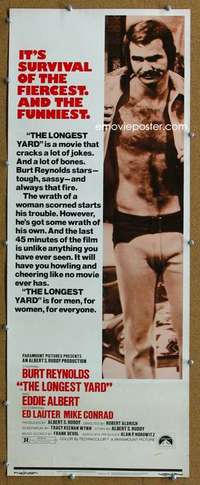 j773 LONGEST YARD insert movie poster '74 Burt Reynolds, football!