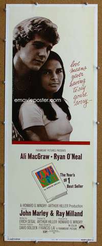 j778 LOVE STORY insert movie poster '70 Ali MacGraw, Ryan O'Neal