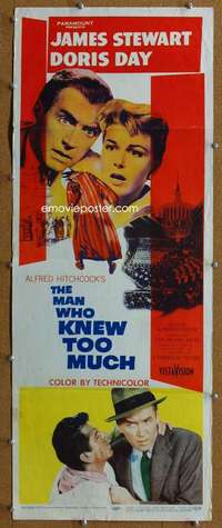 j543 MAN WHO KNEW TOO MUCH insert movie poster '56 Hitchcock, Stewart