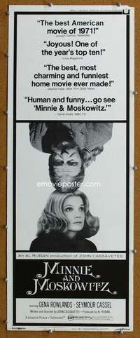 j796 MINNIE & MOSKOWITZ insert movie poster '71 Cassavetes, Rowlands