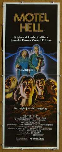j802 MOTEL HELL insert movie poster '80 Rory Calhoun, classic tagline!