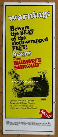 j804 MUMMY'S SHROUD insert movie poster '67 wild giant mummy image!