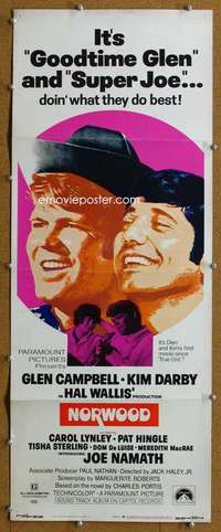 j816 NORWOOD insert movie poster '70 Glen Campbell, Joe Namath