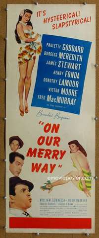 j820 ON OUR MERRY WAY insert movie poster '48 James Stewart, Goddard