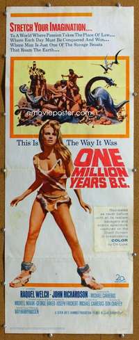 j822 ONE MILLION YEARS BC insert movie poster '66 sexy Raquel Welch!