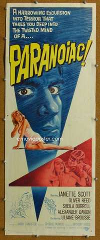 j828 PARANOIAC insert movie poster '63 Oliver Reed, Hammer horror!