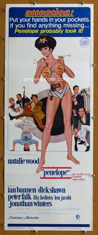 j830 PENELOPE insert movie poster '66 sexy artwork of Natalie Wood!