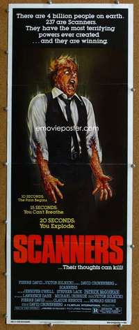 j873 SCANNERS insert movie poster '81 David Cronenberg, wild sci-fi!