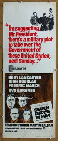 j878 SEVEN DAYS IN MAY insert movie poster '64 Burt Lancaster, Douglas