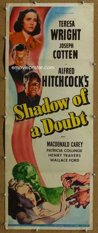 j519 SHADOW OF A DOUBT insert movie poster '43 Alfred Hitchcock, Wright