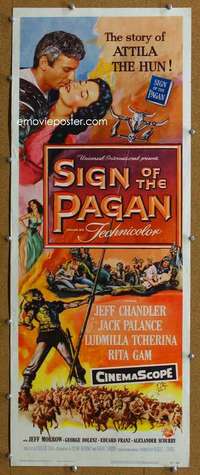 j882 SIGN OF THE PAGAN insert movie poster '54 Jeff Chandler, Palance