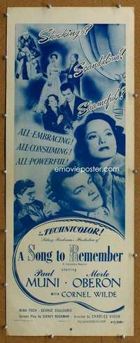 j887 SONG TO REMEMBER insert movie poster R51 Cornel Wilde as Chopin!