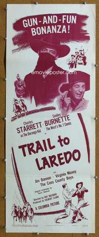 j940 TRAIL TO LAREDO insert movie poster '48 Charles Starrett