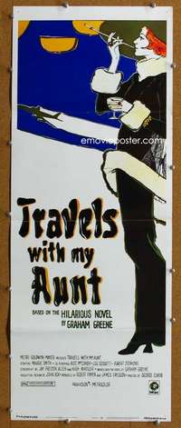 j942 TRAVELS WITH MY AUNT insert movie poster '72 Maggie Smith