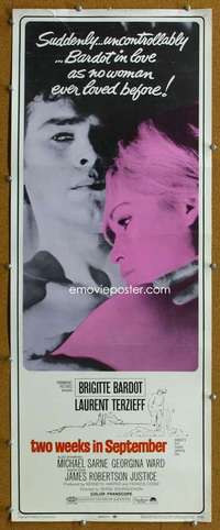 j947 TWO WEEKS IN SEPTEMBER insert movie poster '67 Brigitte Bardot