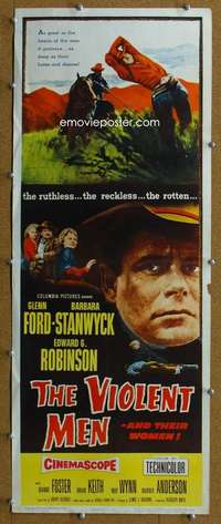 j955 VIOLENT MEN insert movie poster '54 Glenn Ford, Barbara Stanwyck