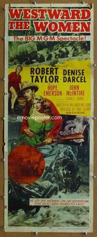 j962 WESTWARD THE WOMEN insert movie poster '51 Robert Taylor, Darcel
