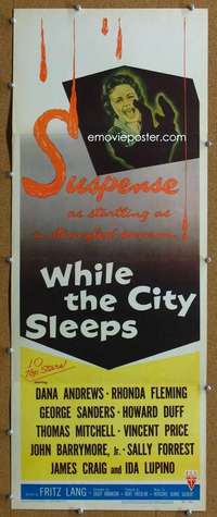 j965 WHILE THE CITY SLEEPS insert movie poster '56 Fritz Lang noir!