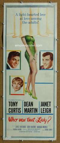 j968 WHO WAS THAT LADY insert movie poster '60 Curtis & Janet Leigh!