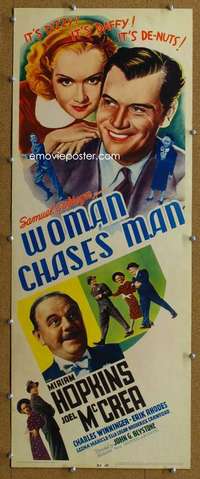 j973 WOMAN CHASES MAN insert movie poster '37 Miriam Hopkins, McCrea