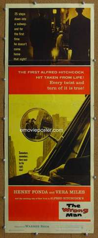 j545 WRONG MAN insert movie poster '57 Henry Fonda, Miles, Hitchcock