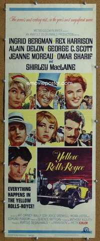j977 YELLOW ROLLS-ROYCE insert movie poster '65 Ingrid Bergman, Delon