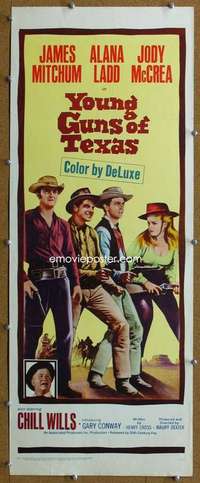 j980 YOUNG GUNS OF TEXAS insert movie poster '63 Mitchum, Ladd, McCrea