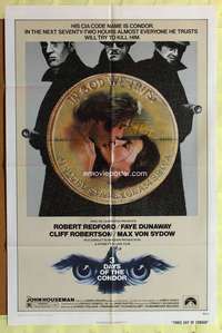 k985 3 DAYS OF THE CONDOR one-sheet movie poster '75 Redford, Dunaway