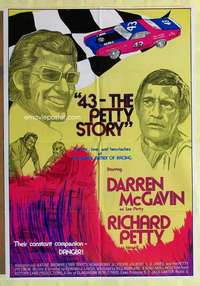 k982 43: THE RICHARD PETTY STORY yellow one-sheet movie poster '72 McGavin