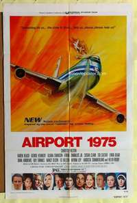 k973 AIRPORT 1975 1sh '74 Charlton Heston, Karen Black, G. Akimoto aviation accident art!