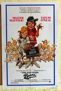 k949 BAD NEWS BEARS one-sheet movie poster '76 Matthau, Jack Davis art!