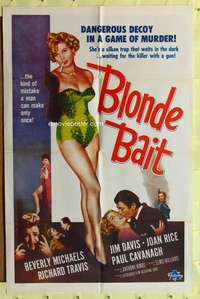 k922 BLONDE BAIT one-sheet movie poster R50s sexy bad girl Beverly Michaels!