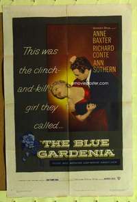 k920 BLUE GARDENIA one-sheet movie poster '53 Fritz Lang, Anne Baxter