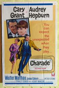 k884 CHARADE one-sheet movie poster '63 Cary Grant, Audrey Hepburn