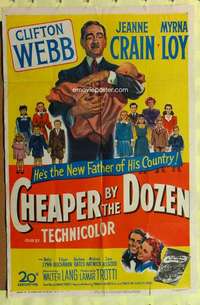k882 CHEAPER BY THE DOZEN one-sheet movie poster '50 Clifton Webb