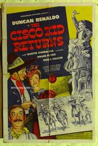 k873 CISCO KID RETURNS one-sheet movie poster '45 Duncan Renaldo, O Henry