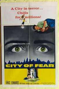 k872 CITY OF FEAR one-sheet movie poster '59 crazy Vince Edwards!