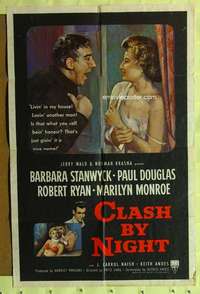 k871 CLASH BY NIGHT one-sheet movie poster '52 early Marilyn Monroe!