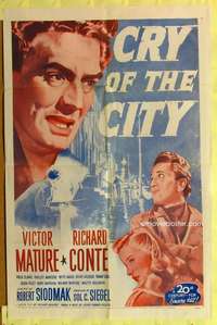 k839 CRY OF THE CITY one-sheet movie poster R54 film noir, Mature, Conte