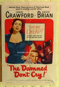 k834 DAMNED DON'T CRY one-sheet movie poster '50 Joan Crawford, film noir!
