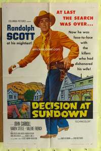 k819 DECISION AT SUNDOWN one-sheet movie poster '57 mighty Randolph Scott!