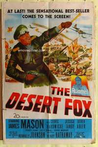 k816 DESERT FOX one-sheet movie poster '51 James Mason, Cedric Hardwicke