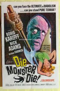 k800 DIE MONSTER DIE one-sheet movie poster '65 Boris Karloff, AIP horror!