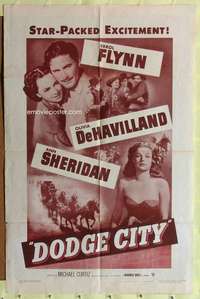 k792 DODGE CITY one-sheet movie poster R51 Sheridan, Errol Flynn classic!