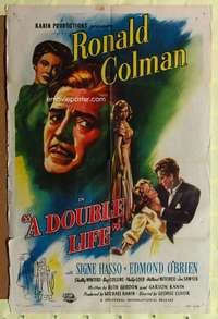 k789 DOUBLE LIFE one-sheet movie poster '47 film noir, Ronald Colman