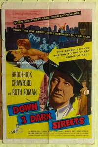 k787 DOWN 3 DARK STREETS one-sheet movie poster '54 Broderick Crawford