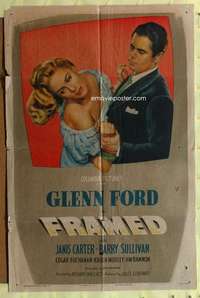 k751 FRAMED one-sheet movie poster '47 Glenn Ford, Janis Carter, noir!
