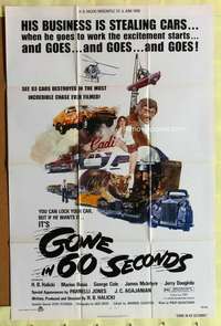 k736 GONE IN 60 SECONDS one-sheet movie poster '74 car theft!