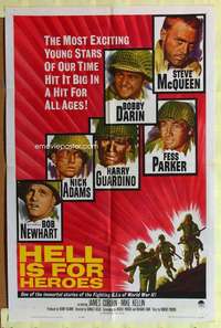 k721 HELL IS FOR HEROES one-sheet movie poster '62 Steve McQueen, WWII!